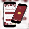 Convite digital interativo de casamento marsala exibido em dois celulares com envelope digital e convite aberto com botões interativos.