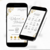 convite interativo de casamento dourado e branco com manual do convidado e botões clicáveis.