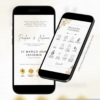 convite interativo de casamento branco e dourado com manual do convidado e botões clicáveis