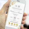 convite interativo de casamento dourado e branco com botões clicáveis para localização, presença, lista de presentes e manual do convidado.