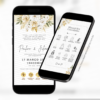 convite interativo de casamento dourado e branco com manual do convidado e botões clicáveis.