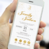Convite de casamento elegante e moderno, exibido em um celular.