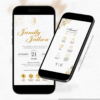 convite interativo branco e dourado para casamento com manual do convidado e botões clicáveis para acessar informações.