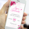 lembrete de casamento pink com flores vibrantes exibido na tela de um celular