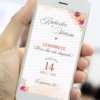 lembrete digital de casamento laranja e rosa com flores delicadas e design elegante.