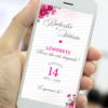 lembrete digital de casamento pink com flores em tons vibrantes exibido no celular