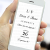 Lembrete digital de casamento preto minimalista com design simples exibido no celular