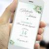 lembrete digital de casamento verde menta com flores delicadas e design elegante para envio pelo whatsapp.