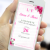 lembrete digital para casamento pink com flores e detalhes delicados no celular