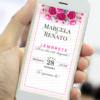 lembrete digital pink para casamento com flores vibrantes exibido no celular