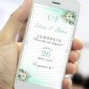 lembrete digital verde menta para casamento com flores delicadas e design elegante.