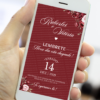 Lembrete para casamento marsala exibido na tela de um celular, com fundo vinho intenso, arranjos florais em tons de vermelho e rosa nos cantos e tipografia branca elegante destacando os nomes dos noivos e a data.