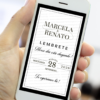 Lembrete para casamento preto minimalista com borda elegante exibido no celular