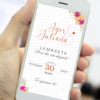 lembrete para casamento rosa e laranja com flores delicadas e estilo elegante.