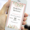 lembrete rosé para casamento com flores suaves e design elegante no celular.