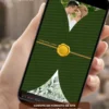 Convite de casamento interativo verde oliva com envelope digital e lacre dourado exibido no celular.