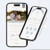 Página interna de convite azul serenity para casamento, com design digital delicado, informações do evento e detalhes elegantes em tons de azul.